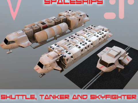 Visitors starships pack transport shuttle tanker and skyfighter Low-poly 3D Model