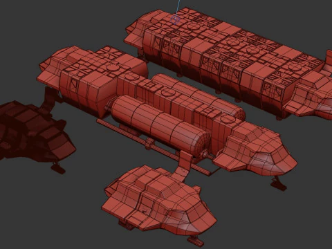 Visitors starships pack transport shuttle tanker and skyfighter Low-poly 3D Model