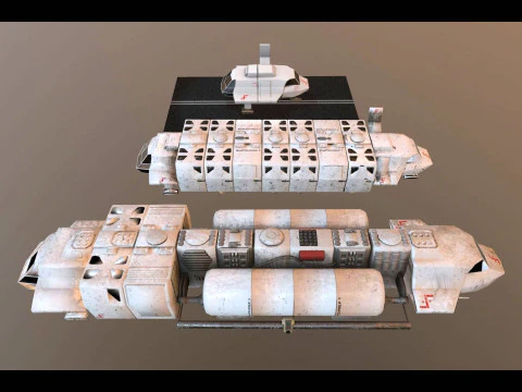 Visitors starships pack transport shuttle tanker and skyfighter Low-poly 3D Model