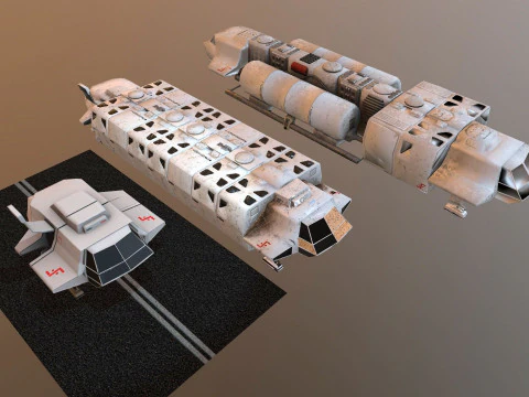 Visitors starships pack transport shuttle tanker and skyfighter Low-poly 3D Model
