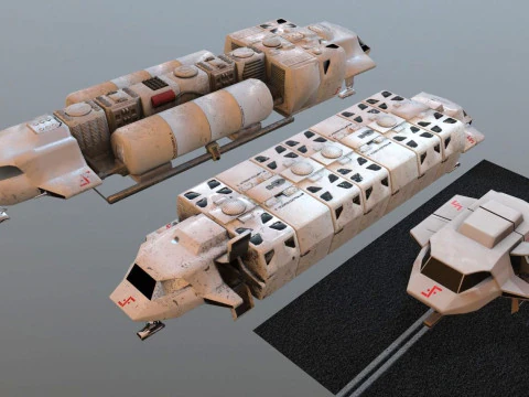 Visitors starships pack transport shuttle tanker and skyfighter Low-poly 3D Model