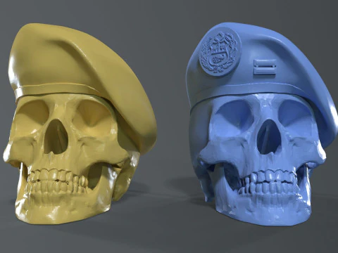 印刷およびレンダリング可能なペルー軍ベレー帽の頭蓋骨 3Dプリントモデル