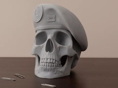 印刷およびレンダリング可能なペルー軍ベレー帽の頭蓋骨 3Dプリントモデル