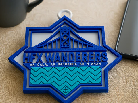 HFX Wanderers FC sleutelhangerbadge in kleur afdrukbaar en renderbaar 3D printmodel