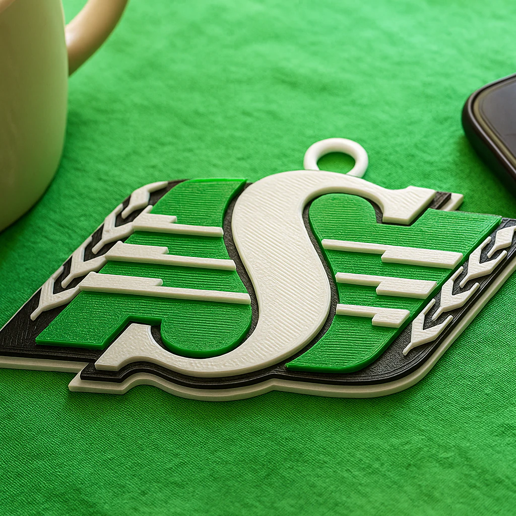 Saskatchewan Roughriders keychain badge color printable and renderable 3D Print Model .c4d .max .obj .3ds .fbx .stl .blend 