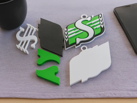 Saskatchewan Roughriders keychain badge color printable and renderable 3D Print Model
