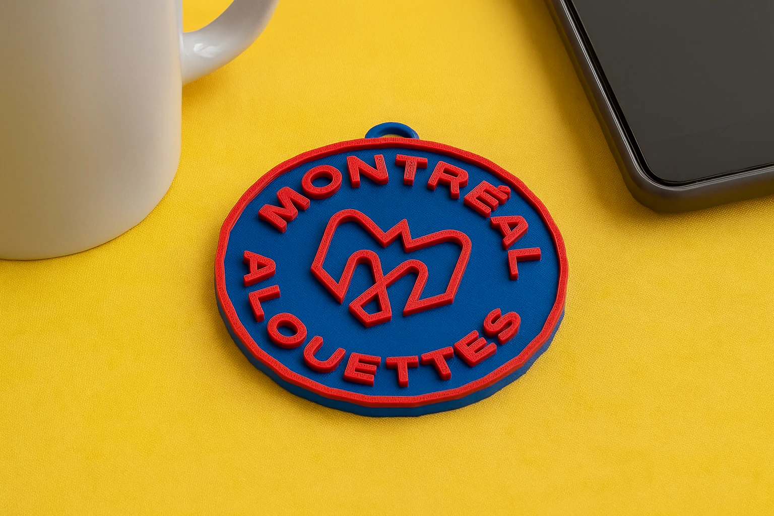 Montreal Alouettes keychain badge color printable and renderable 3D Print Model .c4d .max .obj .3ds .fbx .stl .blend 