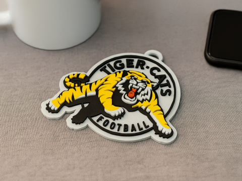 Hamilton Tiger Cats keychain badge color printable and renderable Modello di stampa 3D