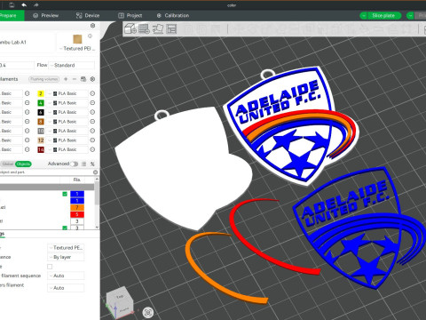 A-League adelaid united keychain badge color printable and renderable Modello di stampa 3D