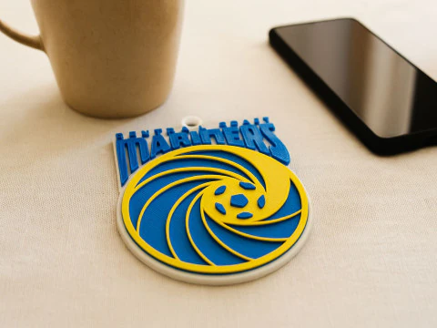 A联赛中央海岸水手队钥匙扣徽章彩色可打印和可渲染 3D 打印模型