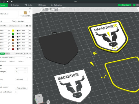 A-League macarthur fc keychain badge color printable and renderable 3D Baskı Modeli
