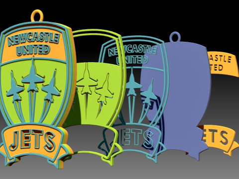 A-League newcastle jets keychain badge color printable and renderable Modello di stampa 3D