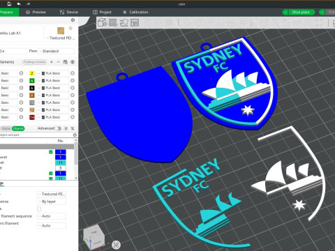 A-League sydney fc keychain badge color printable and renderable Modello di stampa 3D