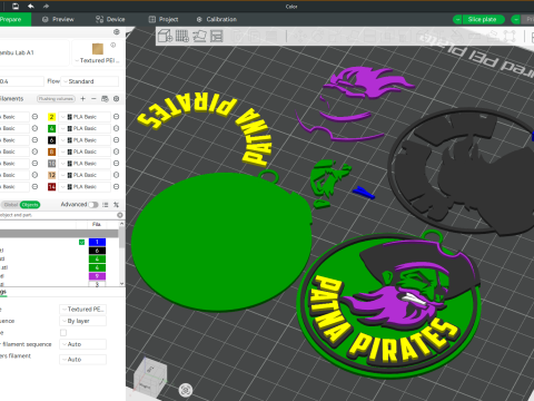 PKL Patna Pirates badge color printable and renderable Model do druku 3D