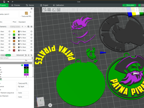 PKL Patna Pirates badge color printable and renderable Model do druku 3D