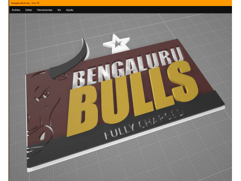 PKL Bengaluru Bulls badge color printable and renderable 3D Print Model