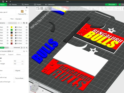 PKL Bengaluru Bulls badge color printable and renderable 3D Print Model