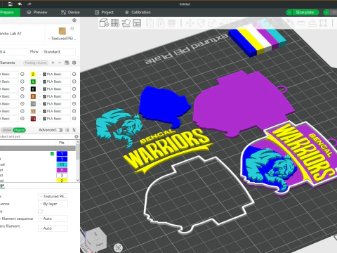 PKL Bengal Warriorz badge color printable and renderable 3D Print Model