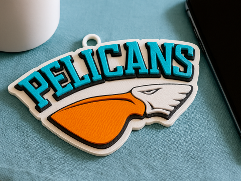 Liiga Lahti Pelicans keychain badge color printable and renderable Model Cetak 3D