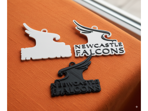 PREM Rugby Newcastle Falcons keychain badge color printable and renderable Model Cetak 3D