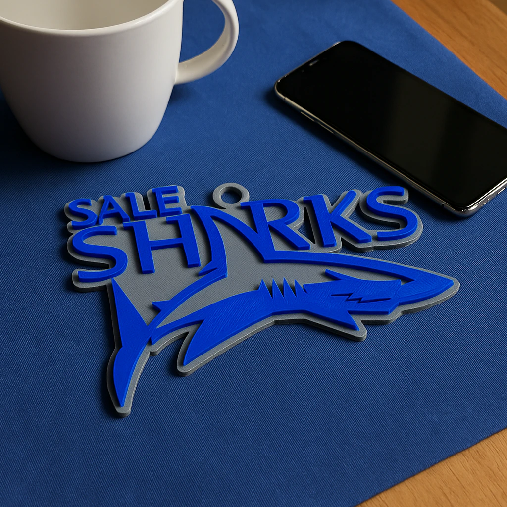 PREM Rugby Sale Sharks keychain badge color printable and renderable 3D Print Model .c4d .max .obj .3ds .fbx .stl .blend 