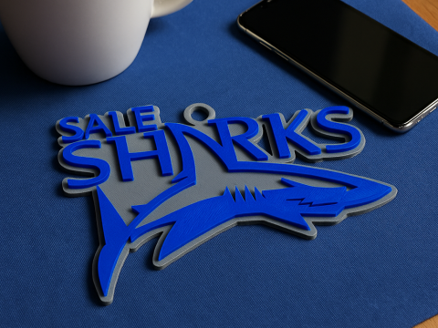 PREM Rugby Sale Sharks keychain badge color printable and renderable Model Cetak 3D