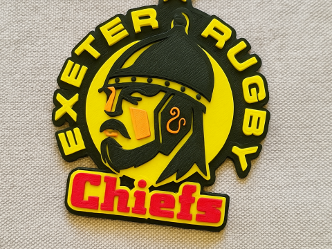 PREM Rugby Exeter Chiefs keychain badge color printable and renderable Model Cetak 3D