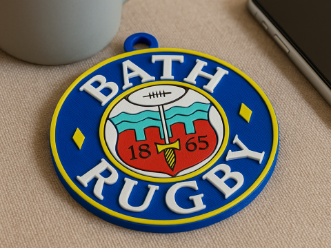 PREM Rugby Bath keychain badge color printable and renderable Model Cetak 3D