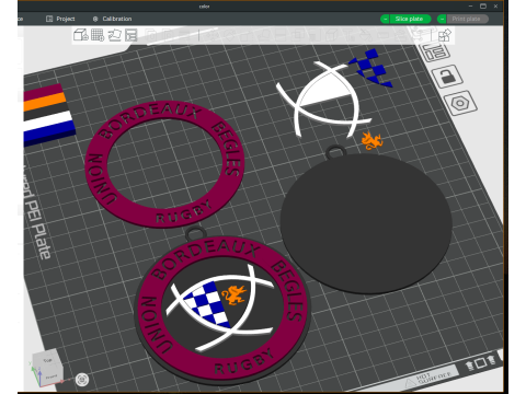 Top 14 Union Bordeaux Begles keychain badge color printable and renderable Modello di stampa 3D