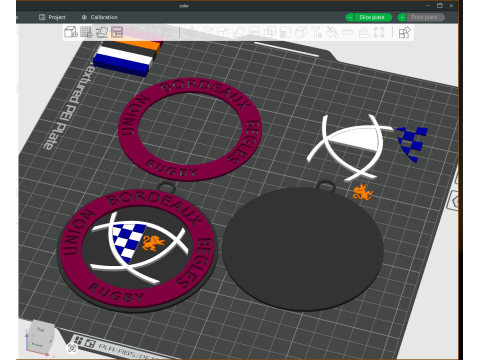 Top 14 Union Bordeaux Begles keychain badge color printable and renderable Modello di stampa 3D