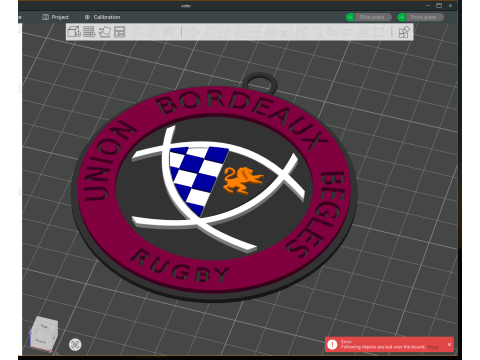 Top 14 Union Bordeaux Begles keychain badge color printable and renderable Modello di stampa 3D