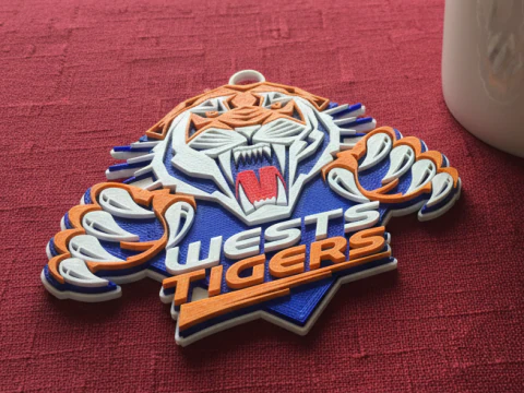 Badge porte-cl&eacute;s NRL Wests Tigers couleur imprimable et rendu Modèles 3D en vedette