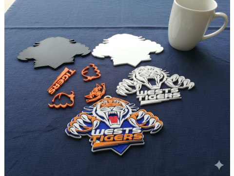 NRL Wests Tigers keychain badge color printable and renderable 3D Druckmodell