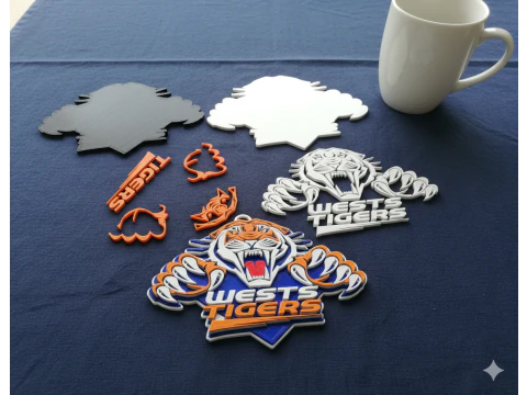 NRL Wests Tigers keychain badge color printable and renderable 3D Print Model
