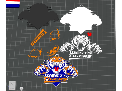 NRL Wests Tigers keychain badge color printable and renderable 3D Druckmodell