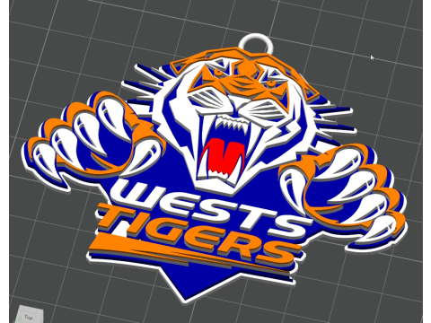 NRL Wests Tigers keychain badge color printable and renderable 3D Druckmodell