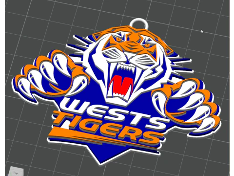 NRL Wests Tigers keychain badge color printable and renderable 3D Print Model