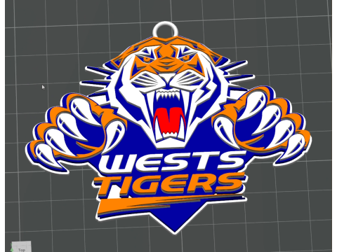 NRL Wests Tigers keychain badge color printable and renderable 3D Druckmodell