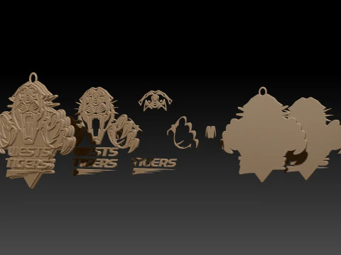 NRL Wests Tigers keychain badge color printable and renderable 3D Print Model