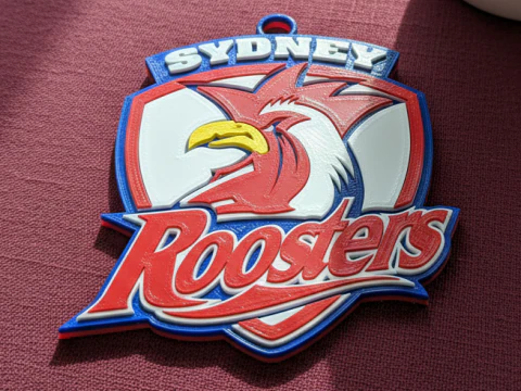 NRL Sydney Roosters Schlüsselanhänger-Abzeichen in Farbe zum Ausdrucken und Rendern 3D Druckmodell
