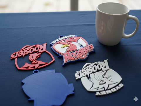 NRL Sydney Roosters keychain badge color printable and renderable 3D 打印模型
