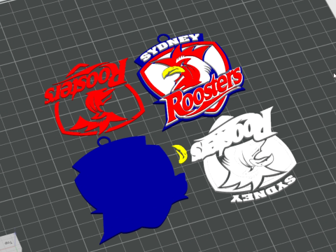 NRL Sydney Roosters keychain badge color printable and renderable 3D 打印模型