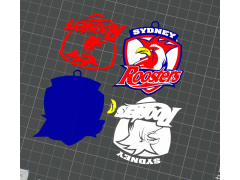 NRL Sydney Roosters keychain badge color printable and renderable 3D 打印模型