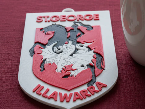 एनआरएल सेंट जॉर्ज इलवारा ड्रेगन किचेन बैज रंग मुद्रण योग्य और प्रस्तुत करने योग्य 3D प्रिंट मॉडल