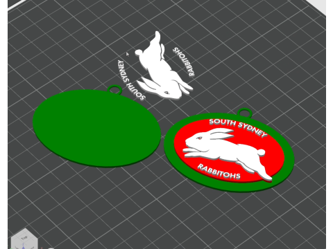 NRL South Sydney Rabbitohs keychain badge color printable and renderable Model Cetak 3D