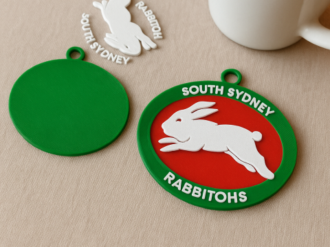 NRL South Sydney Rabbitohs keychain badge color printable and renderable Model Cetak 3D