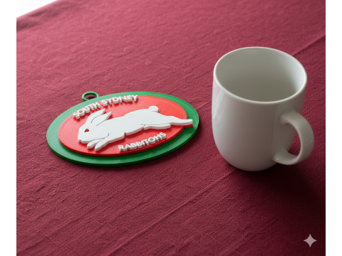 NRL South Sydney Rabbitohs keychain badge color printable and renderable Model Cetak 3D