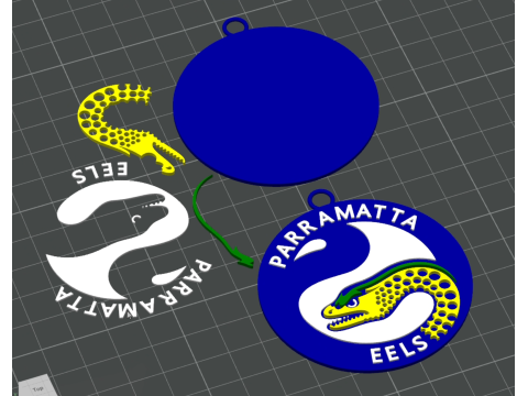NRL Parramatta Eels keychain badge color printable and renderable 3D Принт Модель