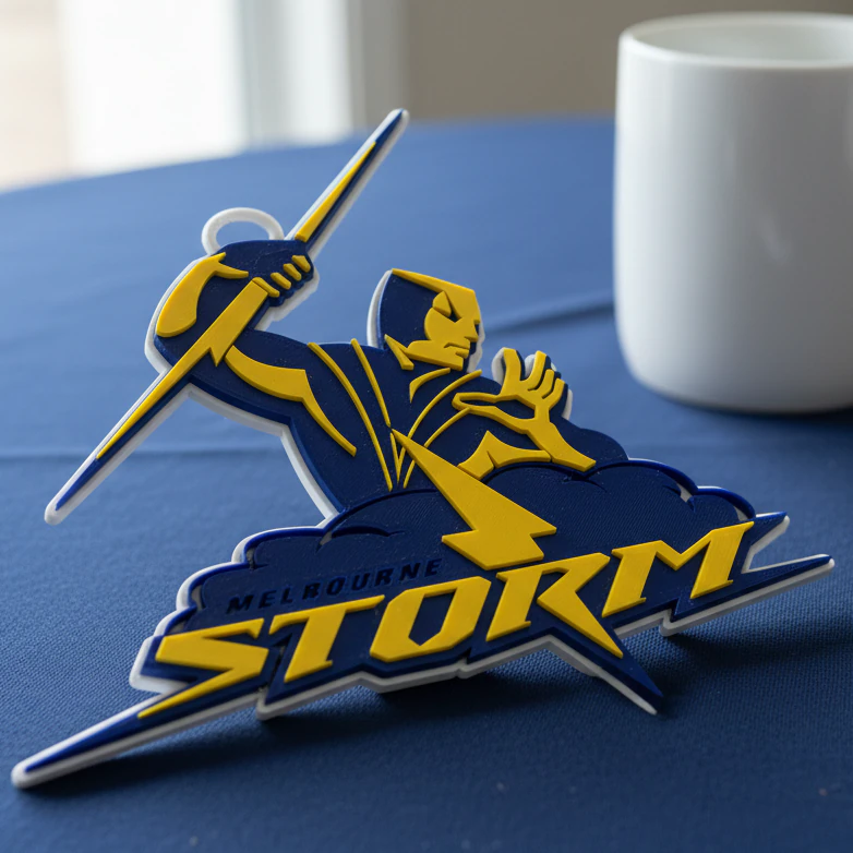 NRL Melbourne Storm keychain badge color printable and renderable 3D Print Model .c4d .max .obj .3ds .fbx .stl .blend 