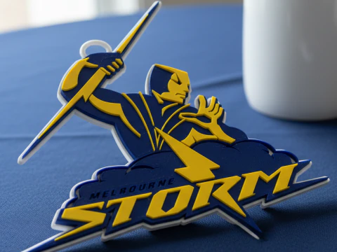 NRL Melbourne Storm Schl&uuml;sselanh&auml;nger-Abzeichen in Farbe zum Ausdrucken und Rendern 3D Druckmodell